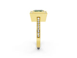 Yellow gold Fancy Green Asscher Cut-Cut Diamond Halo Engagement Ring with Pave Band and Prong Setting_2