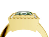 Yellow gold Fancy Green Asscher Cut-Cut Diamond Halo Engagement Ring with Pave Band and Prong Setting_4