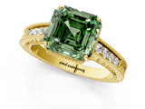 Yellow gold Fancy Green Asscher Cut Cut Diamond Milgrain Pave Band Four-Prong Setting Ring_4