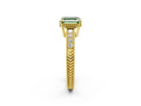 Yellow gold Fancy Green Asscher Cut Cut Diamond Milgrain Pave Band Four-Prong Setting Ring_5