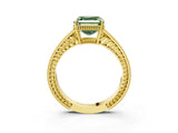 Yellow gold Fancy Green Asscher Cut Cut Diamond Milgrain Pave Band Four-Prong Setting Ring_6