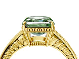 Yellow gold Fancy Green Asscher Cut Cut Diamond Milgrain Pave Band Four-Prong Setting Ring_7
