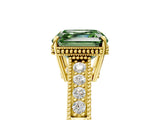 Yellow gold Fancy Green Asscher Cut Cut Diamond Milgrain Pave Band Four-Prong Setting Ring_8