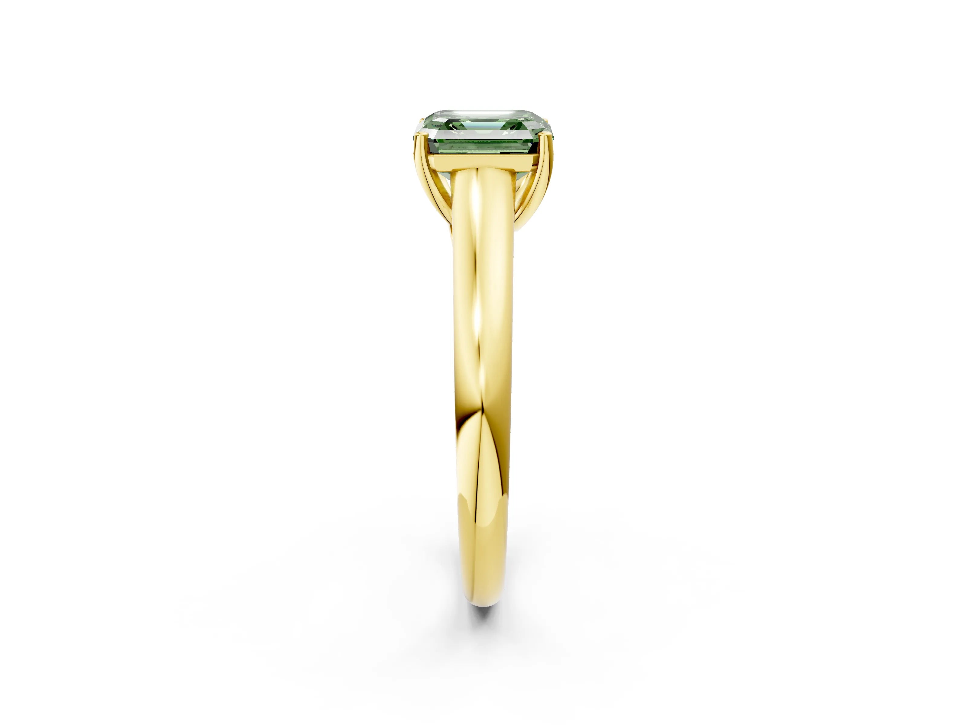 Yellow gold Fancy Green Asscher Cut Cut Diamond Solitaire Engagement Ring with Tapered Plain Band and Four-Prong Setting_2