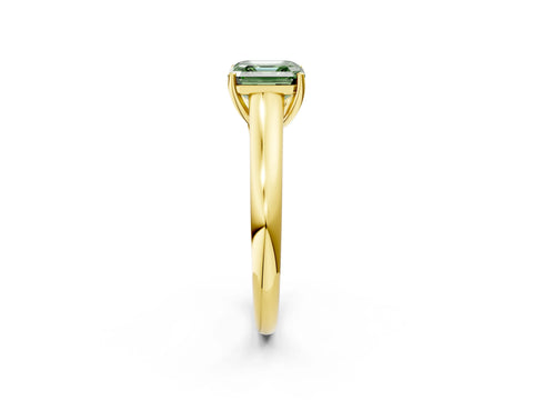 Yellow gold Fancy Green Asscher Cut Cut Diamond Solitaire Engagement Ring with Tapered Plain Band and Four-Prong Setting_2