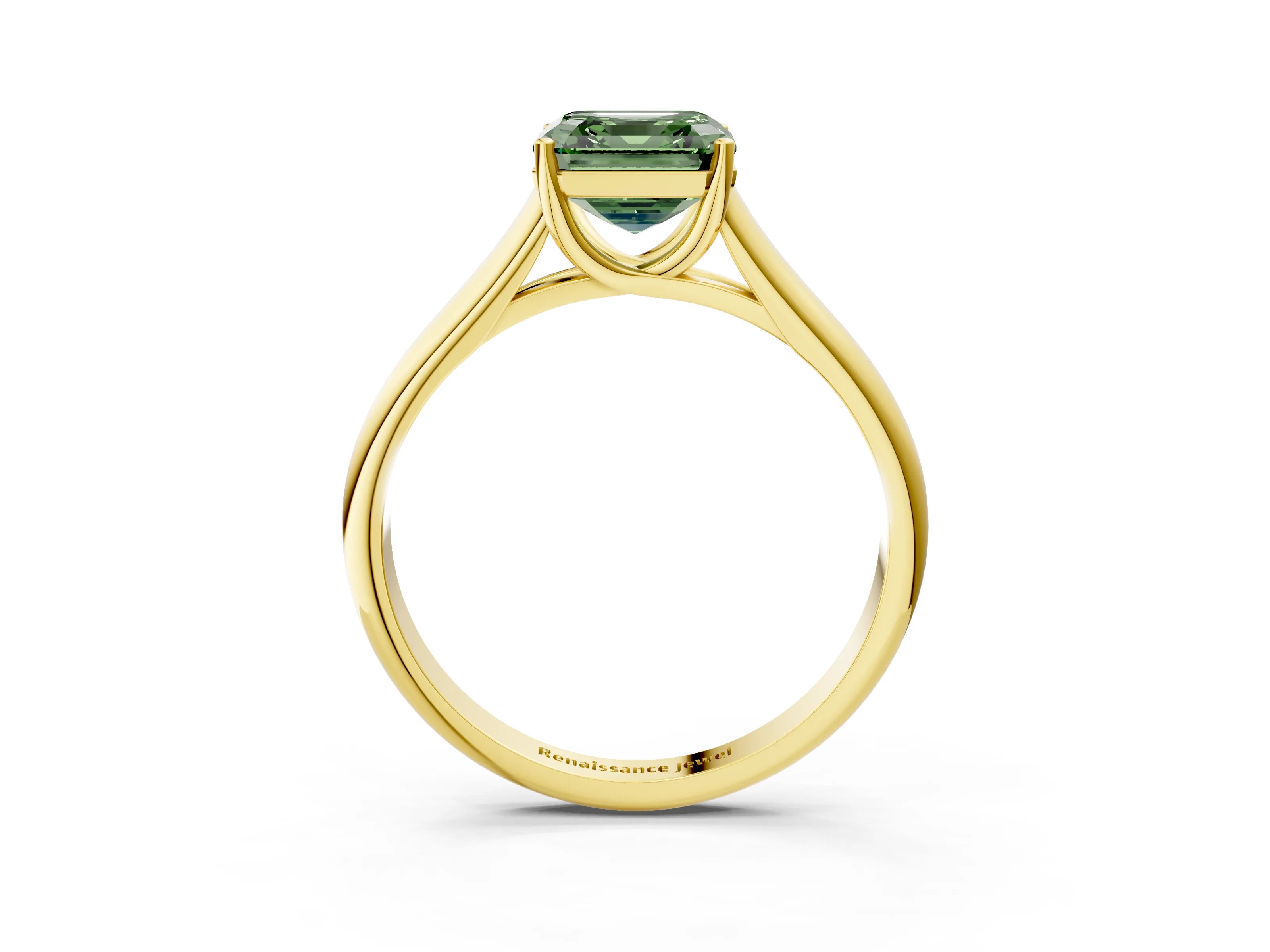 Yellow gold Fancy Green Asscher Cut Cut Diamond Solitaire Engagement Ring with Tapered Plain Band and Four-Prong Setting_3