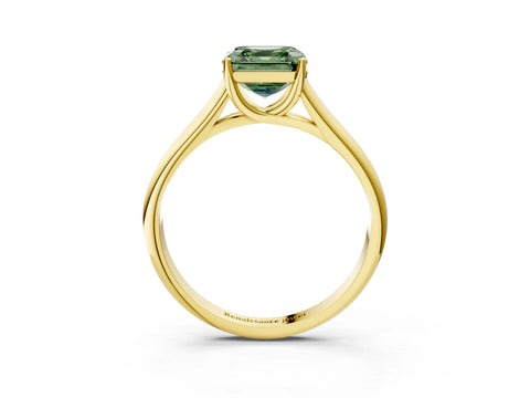 Yellow gold Fancy Green Asscher Cut Cut Diamond Solitaire Engagement Ring with Tapered Plain Band and Four-Prong Setting_3