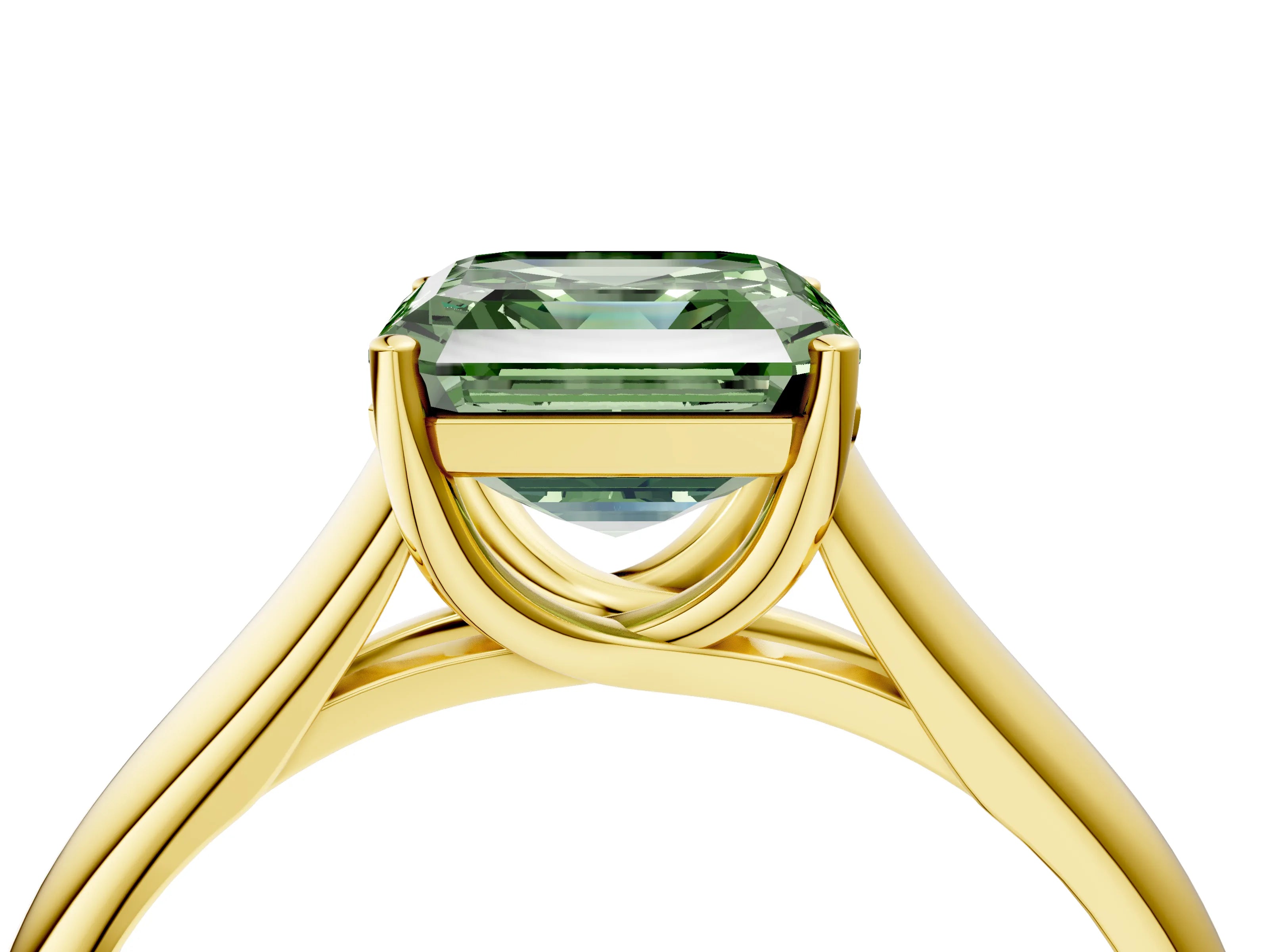 Yellow gold Fancy Green Asscher Cut Cut Diamond Solitaire Engagement Ring with Tapered Plain Band and Four-Prong Setting_4