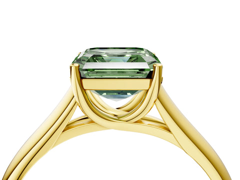 Yellow gold Fancy Green Asscher Cut Cut Diamond Solitaire Engagement Ring with Tapered Plain Band and Four-Prong Setting_4