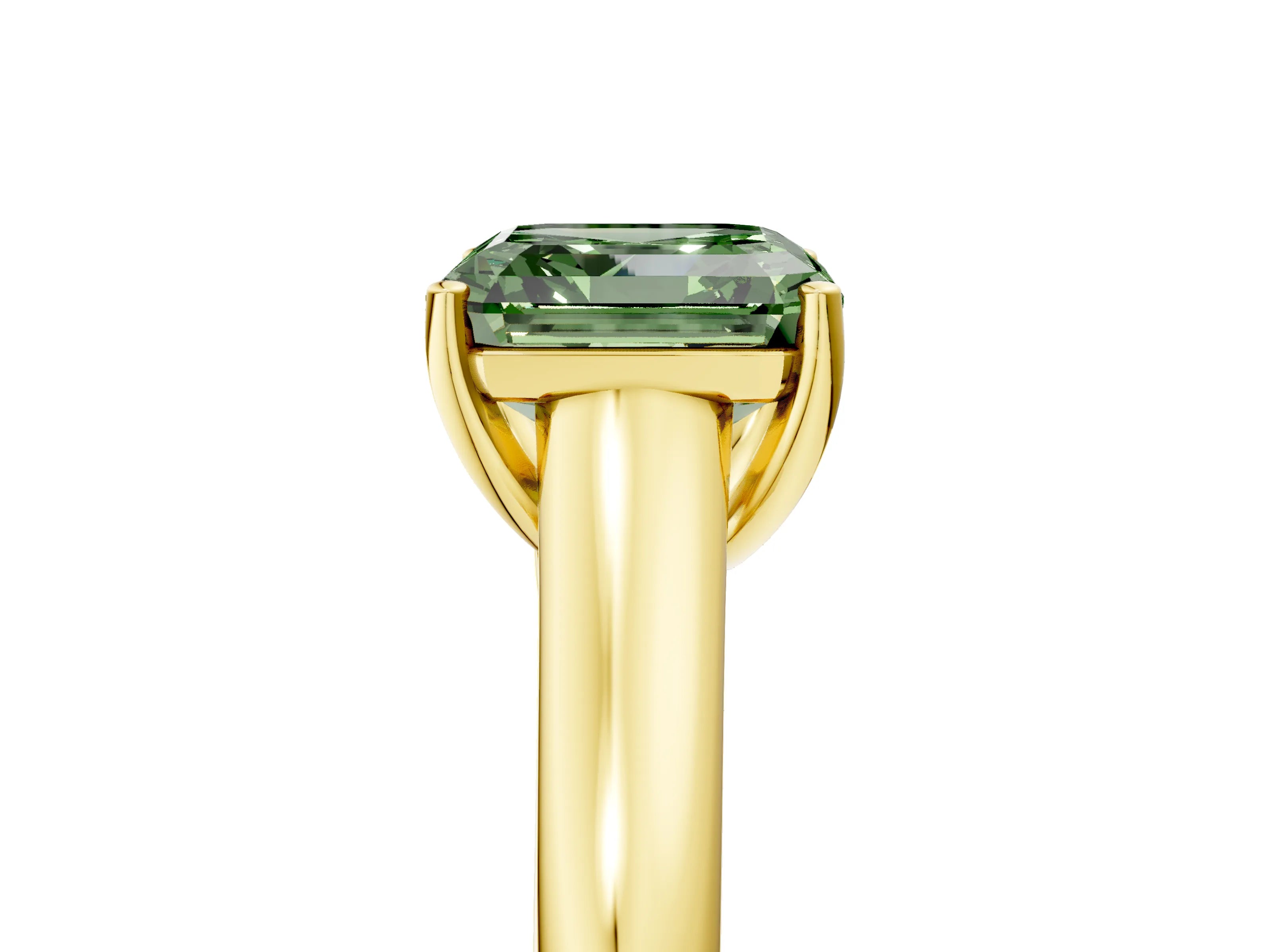 Yellow gold Fancy Green Asscher Cut Cut Diamond Solitaire Engagement Ring with Tapered Plain Band and Four-Prong Setting_5