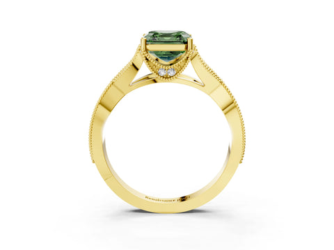 Yellow gold Fancy Green Asscher Cut Cut Diamond Twisted Band with Milgrain Pave Setting and Four-Prong Setting_3