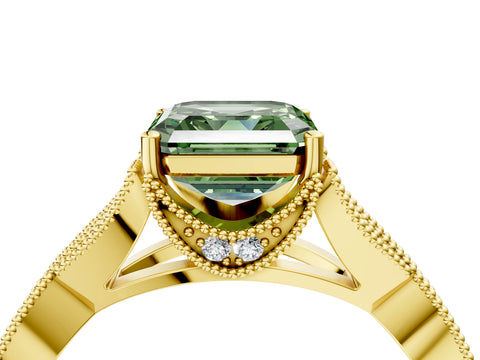 Yellow gold Fancy Green Asscher Cut Cut Diamond Twisted Band with Milgrain Pave Setting and Four-Prong Setting_4