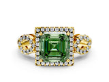 Yellow gold Fancy Green Asscher Cut Cut Halo Diamond Infinity Band with Four-Prong Setting