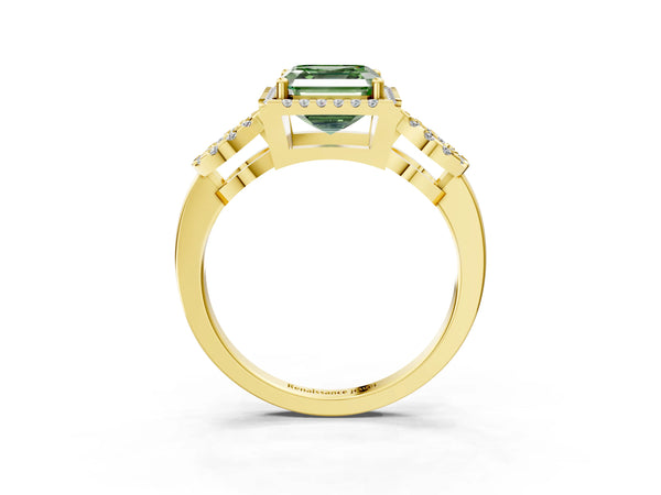 Yellow Gold Asscher Cut Pave Infinity Halo Engagement Ring Setting for Fancy Green Center