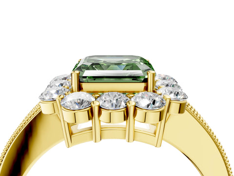 Yellow gold Fancy Green Asscher Cut Cut Halo Diamond Pavé Engagement Ring with Milgrain Detailing_4