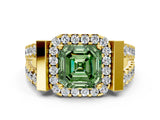 Yellow gold Fancy Green Asscher Cut Cut Halo Split Shank Prong Set Ring_6