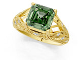 Yellow gold Fancy Green Asscher Cut Cut Milgrain Pave Diamond Engagement Ring with Four-Prong Setting_16