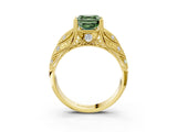 Yellow gold Fancy Green Asscher Cut Cut Milgrain Pave Diamond Engagement Ring with Four-Prong Setting_18