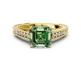 Yellow gold Fancy Green Asscher Cut Cut Pave Band Milgrain Solitaire Ring