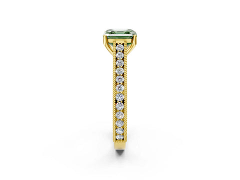 Yellow gold Fancy Green Asscher Cut Cut Pave Band Milgrain Solitaire Ring_2