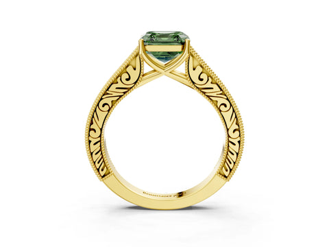 Yellow gold Fancy Green Asscher Cut Cut Pave Band Milgrain Solitaire Ring_3