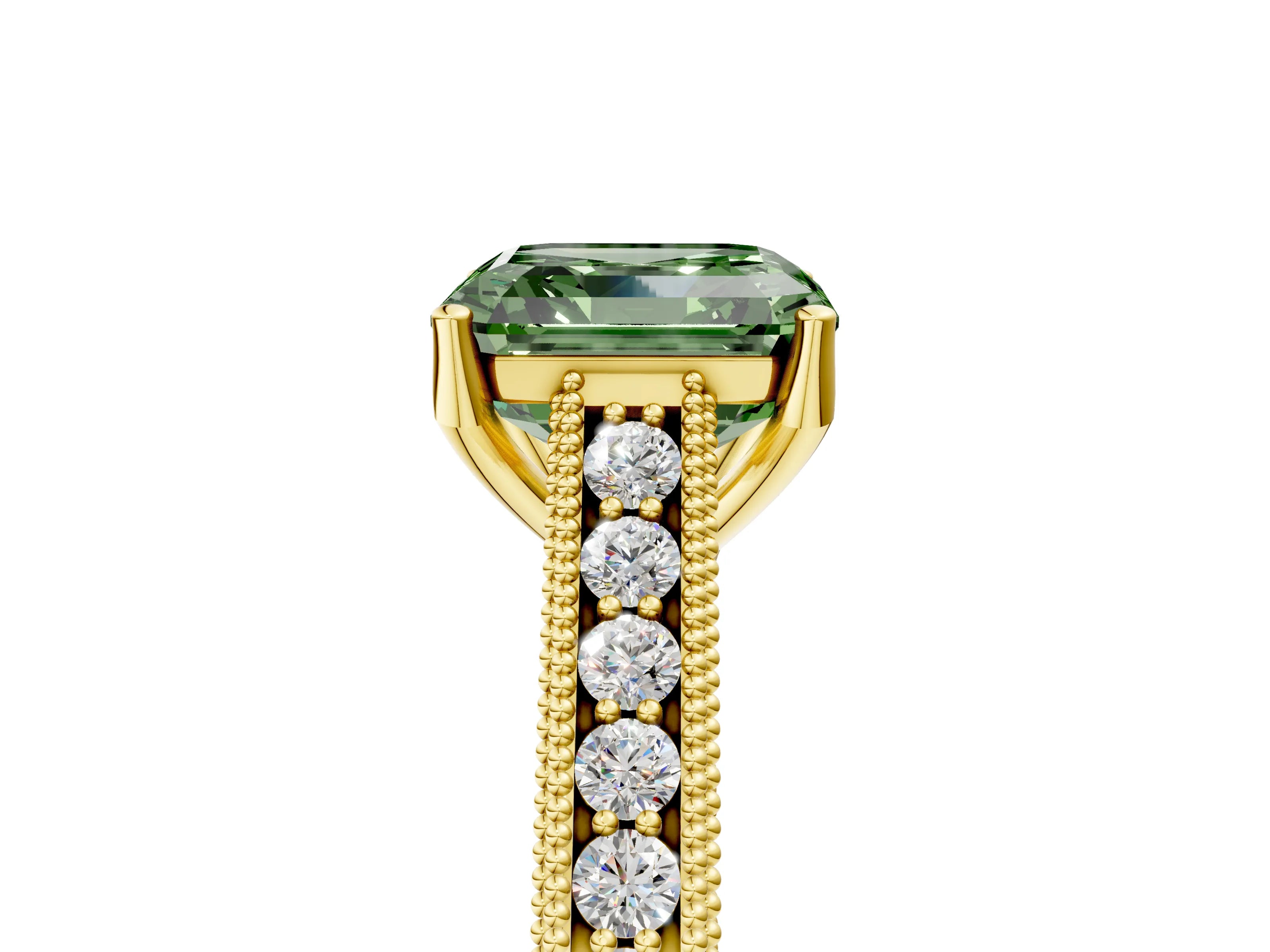 Yellow gold Fancy Green Asscher Cut Cut Pave Band Milgrain Solitaire Ring_5