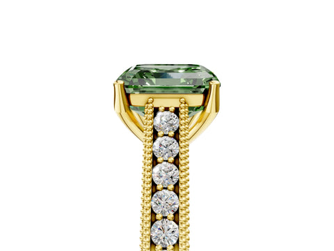 Yellow gold Fancy Green Asscher Cut Cut Pave Band Milgrain Solitaire Ring_5