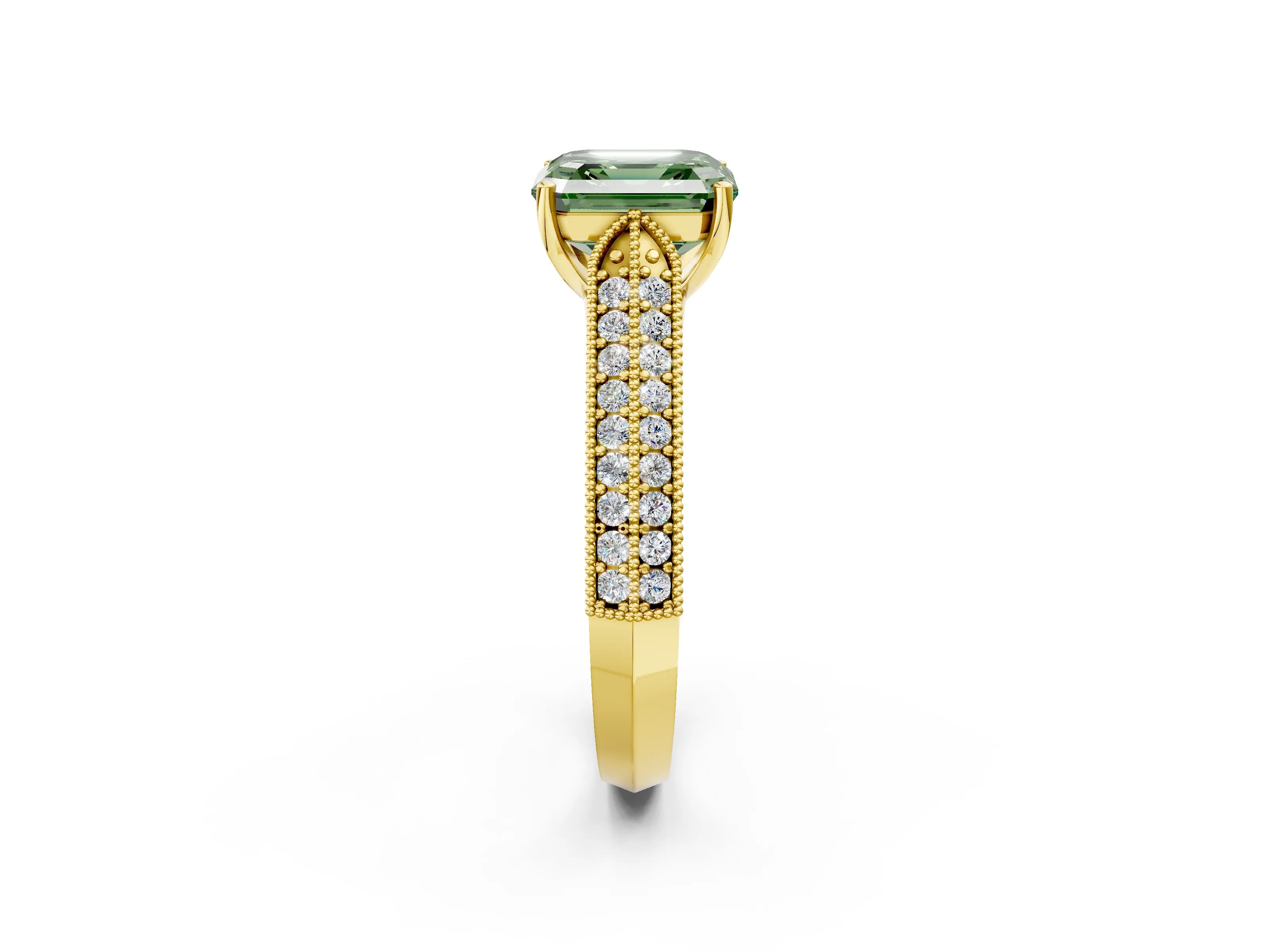 Yellow gold Fancy Green Asscher Cut Cut Pave Split Shank Engagement Ring with Four-Prong Setting_2