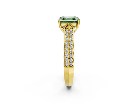 Yellow gold Fancy Green Asscher Cut Cut Pave Split Shank Engagement Ring with Four-Prong Setting_2