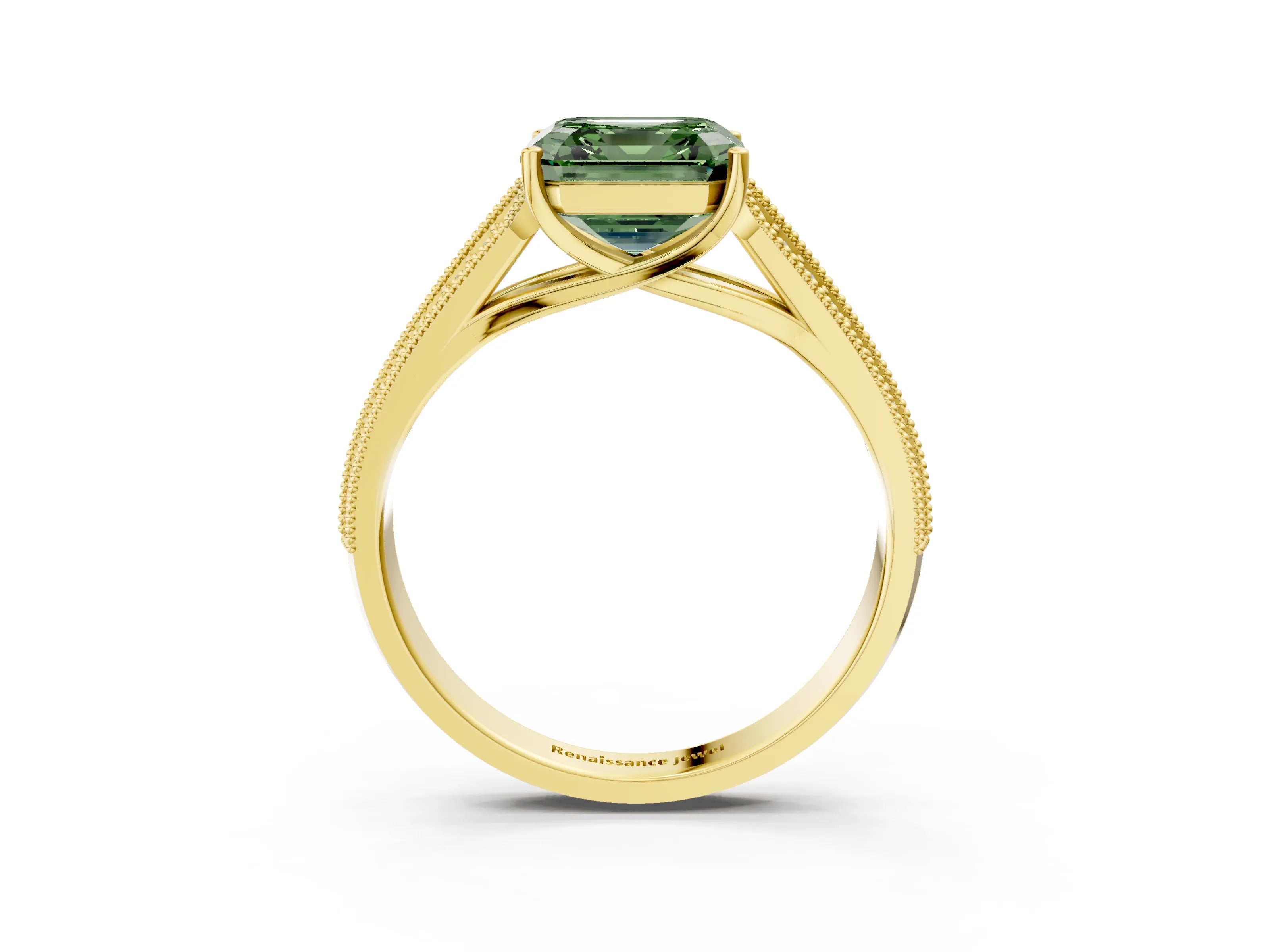 Yellow gold Fancy Green Asscher Cut Cut Pave Split Shank Engagement Ring with Four-Prong Setting_3