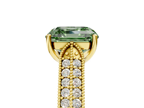 Yellow gold Fancy Green Asscher Cut Cut Pave Split Shank Engagement Ring with Four-Prong Setting_5