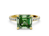 Yellow gold Fancy Green Asscher Cut Diamond Brilliant Solitaire Ring with Pavé Band and Four-Prong Setting_12