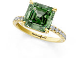 Yellow gold Fancy Green Asscher Cut Diamond Brilliant Solitaire Ring with Pavé Band and Four-Prong Setting_13