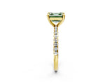 Yellow gold Fancy Green Asscher Cut Diamond Brilliant Solitaire Ring with Pavé Band and Four-Prong Setting_14