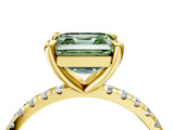 Yellow gold Fancy Green Asscher Cut Diamond Brilliant Solitaire Ring with Pavé Band and Four-Prong Setting_16