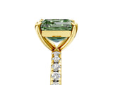 Yellow gold Fancy Green Asscher Cut Diamond Brilliant Solitaire Ring with Pavé Band and Four-Prong Setting_17