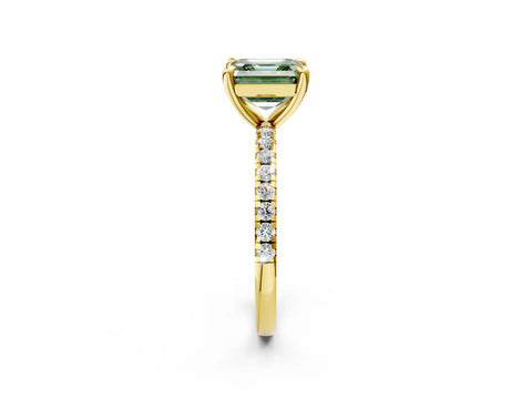 Yellow gold Fancy Green Asscher Cut Diamond Brilliant Solitaire Ring with Pavé Band and Four-Prong Setting_2