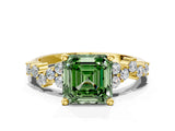 Yellow gold Fancy Green Asscher Cut Diamond Cluster Pavé Band with Four-Prong Setting_3