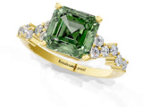 Yellow gold Fancy Green Asscher Cut Diamond Cluster Pavé Band with Four-Prong Setting_4