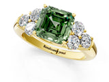 Yellow gold Fancy Green Asscher  Cut Diamond Cluster Ring with Round Accent Stones and Prong Setting on a Classic Band_30