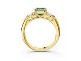 Yellow gold Fancy Green Asscher  Cut Diamond Cluster Ring with Round Accent Stones and Prong Setting on a Classic Band_32