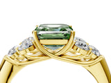 Yellow gold Fancy Green Asscher  Cut Diamond Cluster Ring with Round Accent Stones and Prong Setting on a Classic Band_33