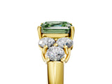 Yellow gold Fancy Green Asscher  Cut Diamond Cluster Ring with Round Accent Stones and Prong Setting on a Classic Band_34