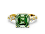 Yellow gold Fancy Green Asscher Cut Diamond Cluster Side Stone Solitaire Ring with Prong Setting_28