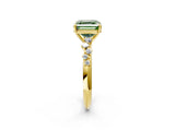 Yellow gold Fancy Green Asscher Cut Diamond Cluster Side Stone Solitaire Ring with Prong Setting_30