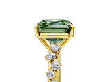 Yellow gold Fancy Green Asscher Cut Diamond Cluster Side Stone Solitaire Ring with Prong Setting_33