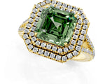 Yellow gold Fancy Green Asscher Cut Diamond Double Halo Ring with Pavé Band and Prong Setting_18