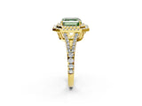 Yellow gold Fancy Green Asscher Cut Diamond Double Halo Ring with Pavé Band and Prong Setting_19