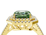Yellow gold Fancy Green Asscher Cut Diamond Double Halo Ring with Pavé Band and Prong Setting_21