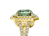 Yellow gold Fancy Green Asscher Cut Diamond Double Halo Ring with Pavé Band and Prong Setting_22